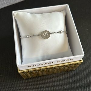 Michael Kors- Silver Heart & Crystal Logo Slide Bracelet